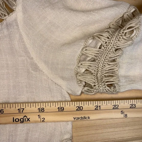 Elan Shirt Womens Medium Cream Crocheted 3/4 Sleeve Boho Peasant Blouse - Picture 5 of 6